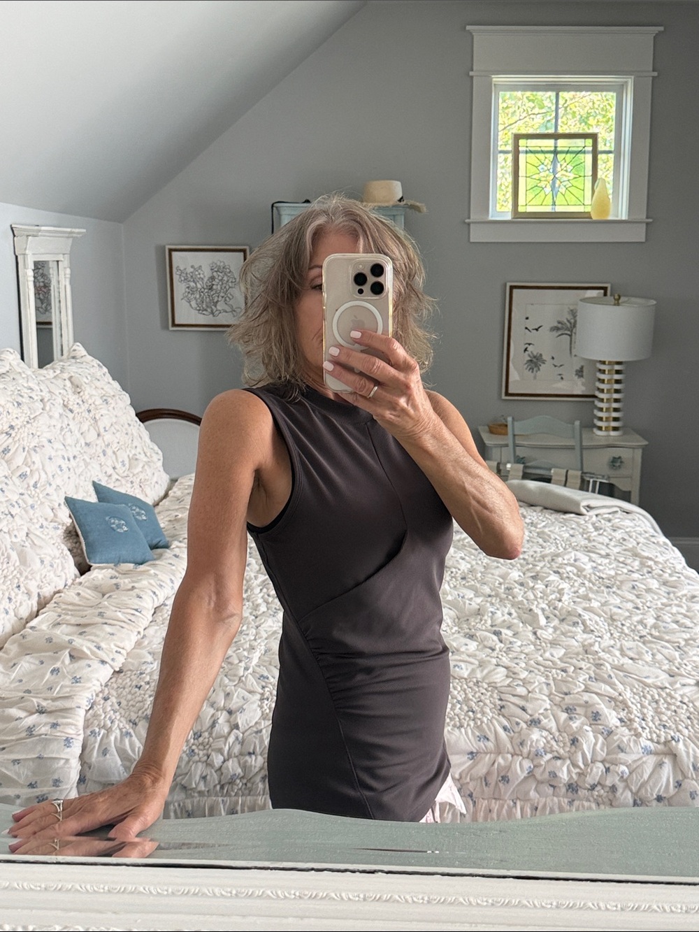 Athleta Charcoal Gray Ribbed Ruched Sleeveless Top